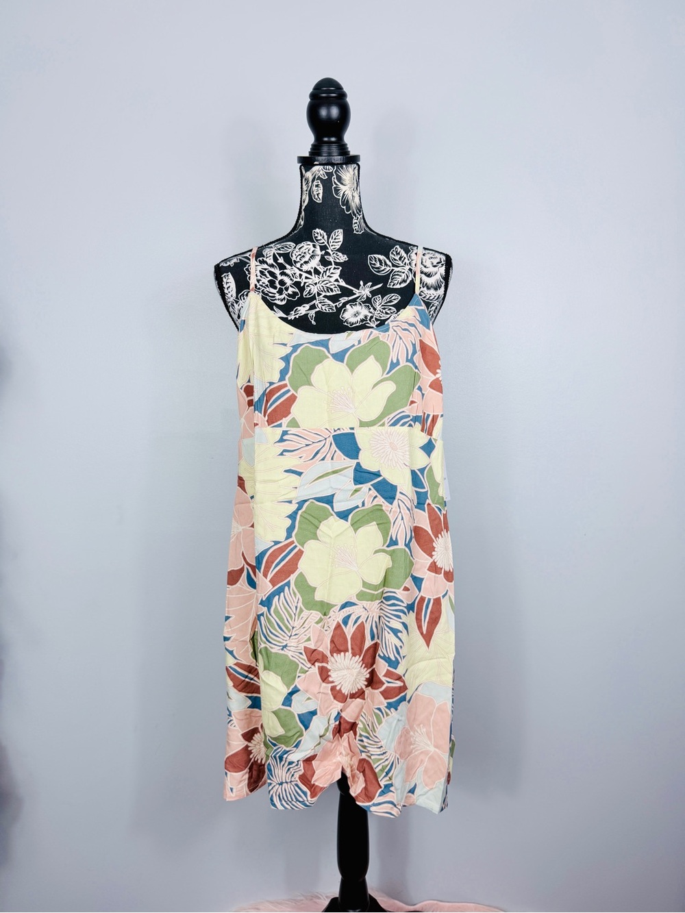 NWT Volcom muted multi color tropical botanical lightweight sun dress size XL